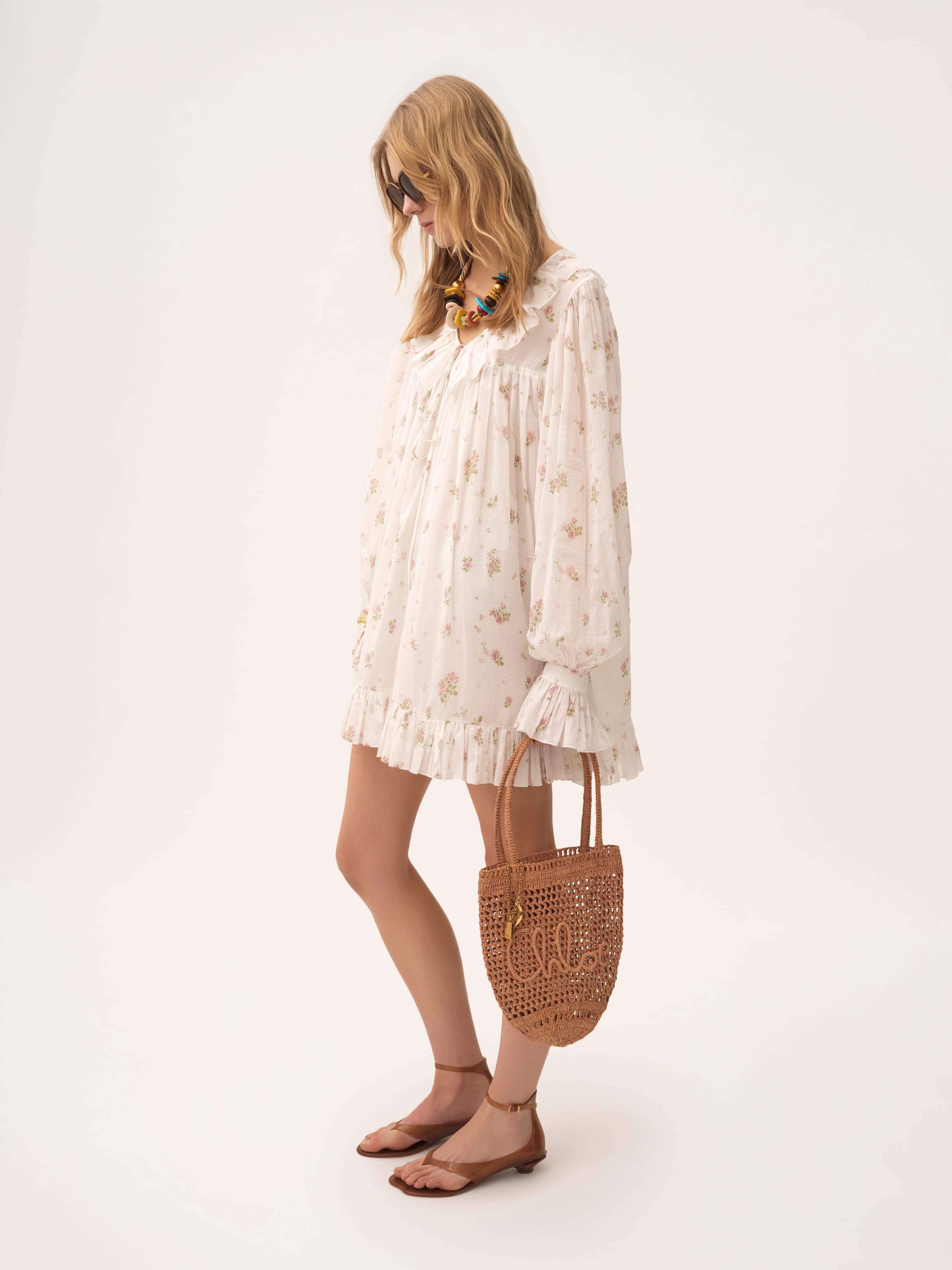 Tropical print ensemble with statement accessories - A