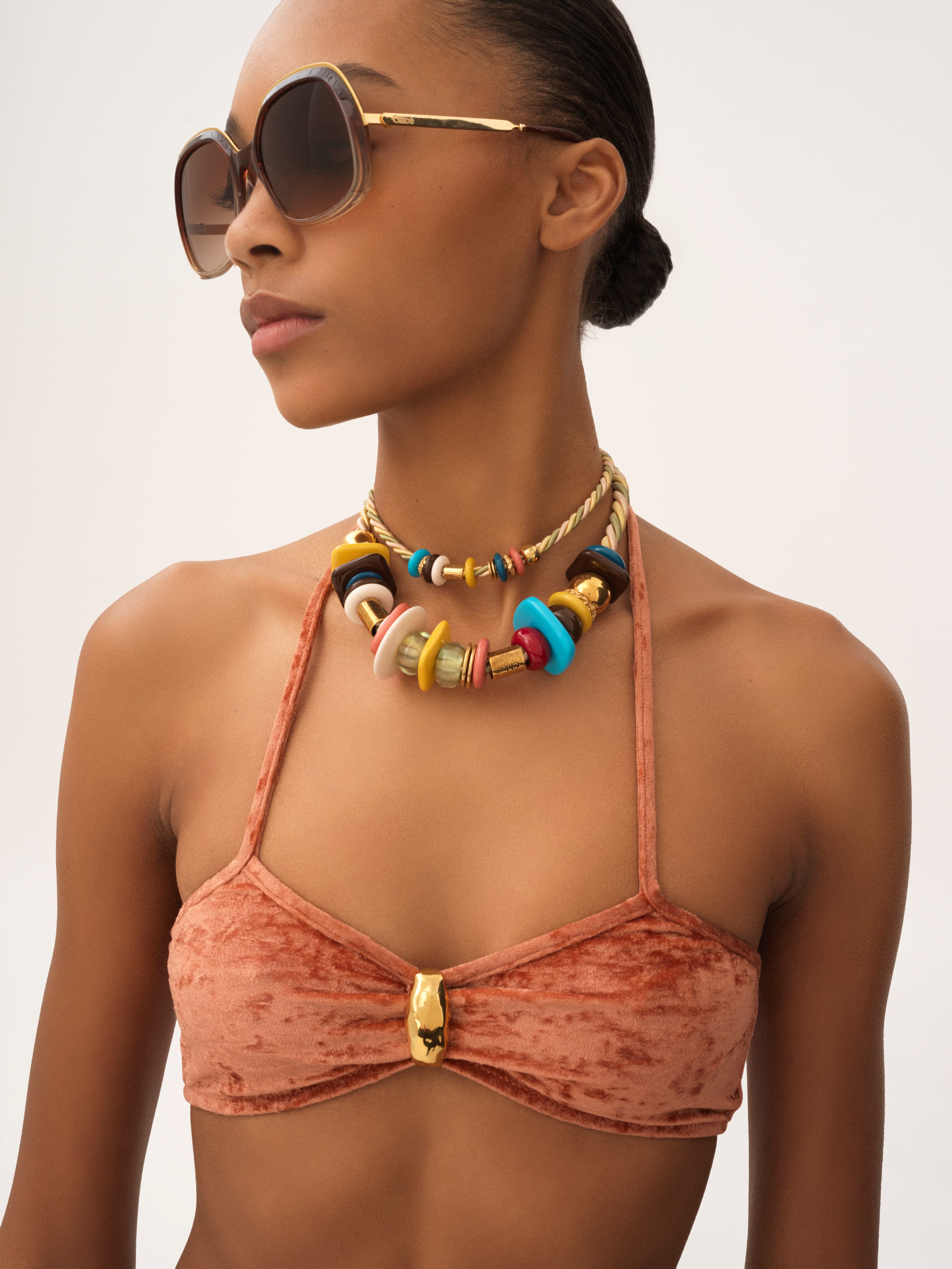 Coral halter bikini top - B