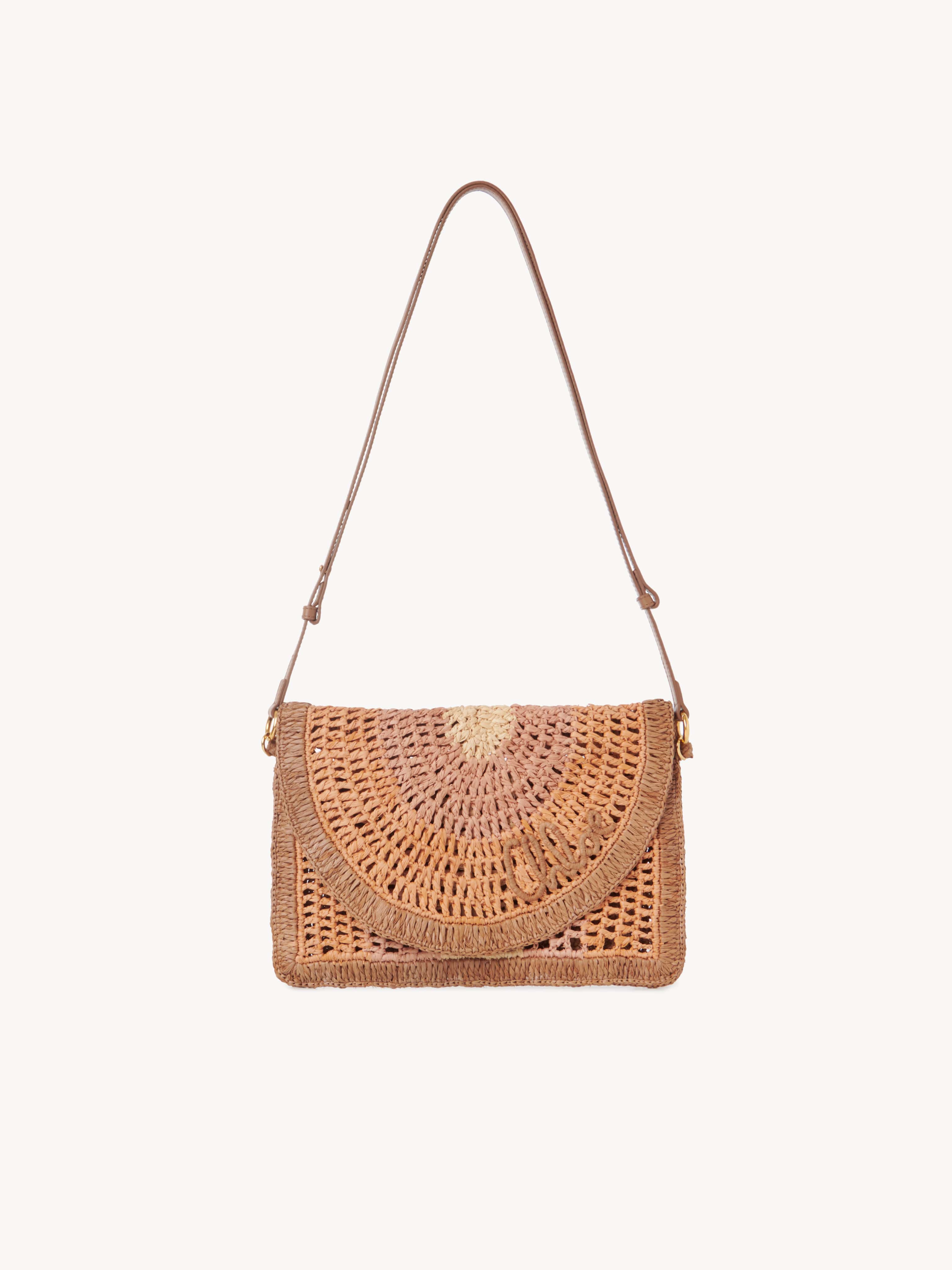 Summer Banana flat pouch with strap in raffia - A
