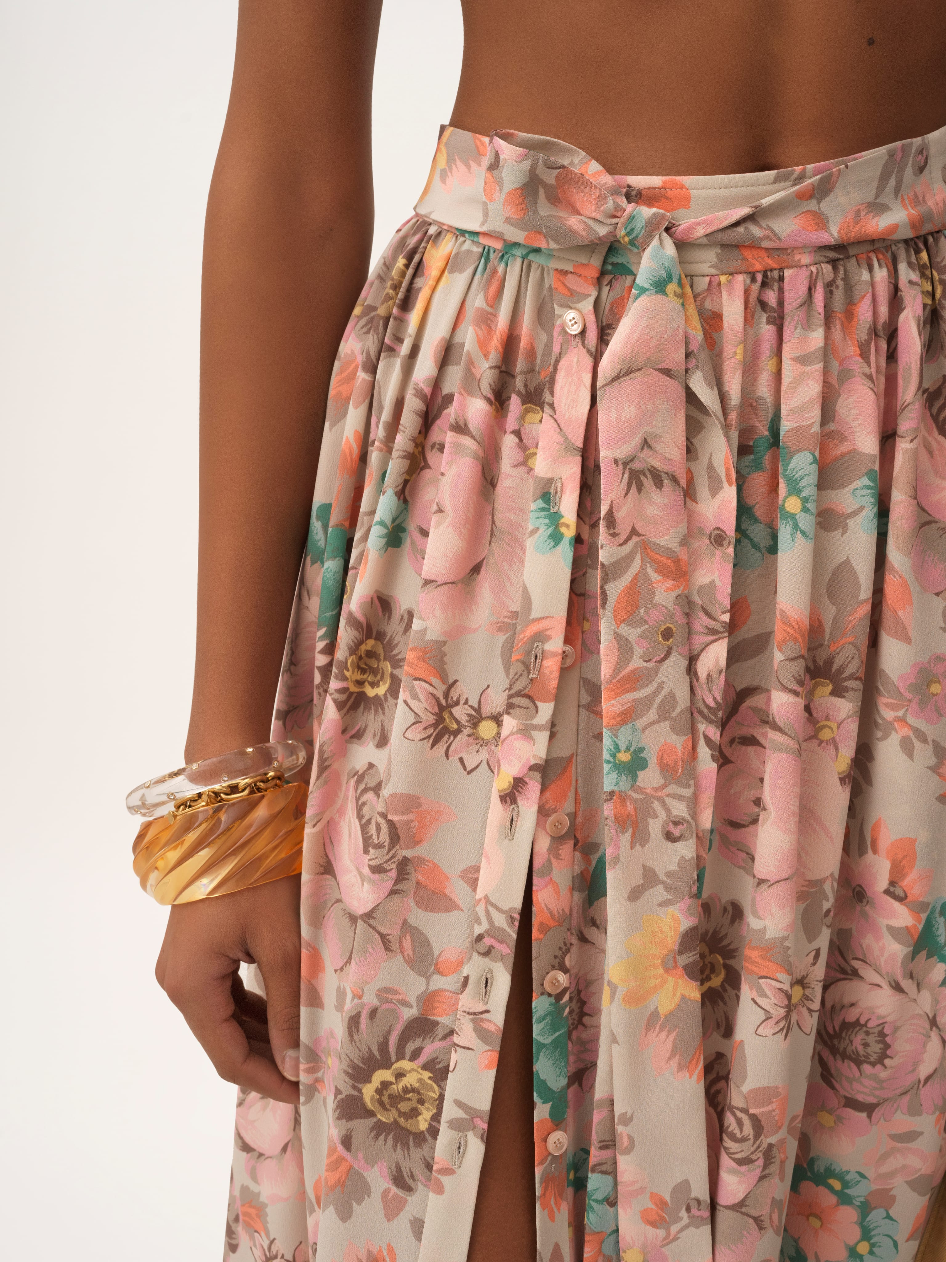 Pink floral maxi skirt - B