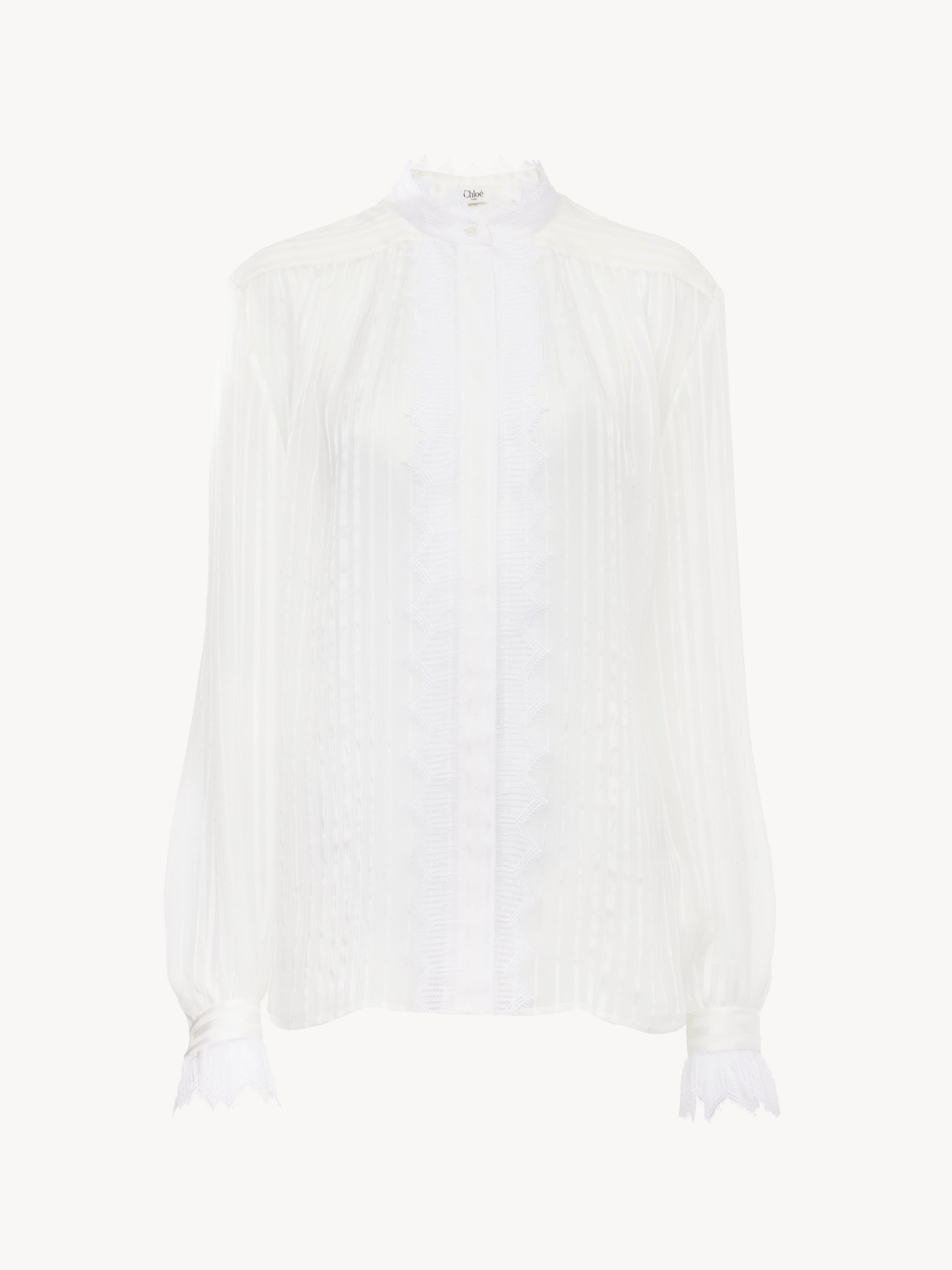 Gathered blouse in silk mousseline & lace - A